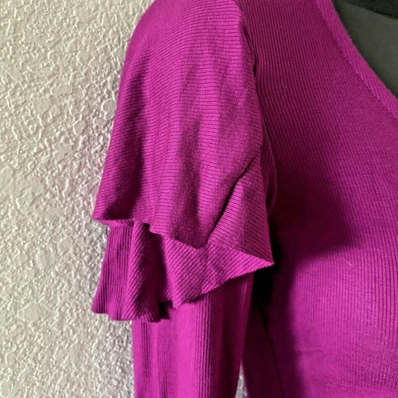 WE THE FREE People Purple Berry ON REWIND Ribbed Ruffle Long Sleeve Top Size xs - Picture 6 of 10
